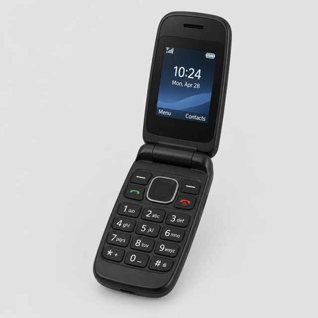 Czarny telefon z klapką, otwarty